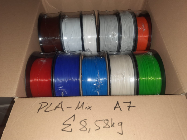 PLA Box #A7: 8.58kg PLA gemischte Farben &Oslash; 1,75mm - Made in Europe