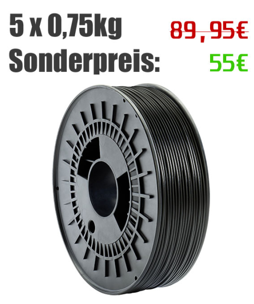 5 Spulen 750g PLA Filament | schwarz | &Oslash; 1,75mm | Made in Germany (Hersteller: Simona AG)
