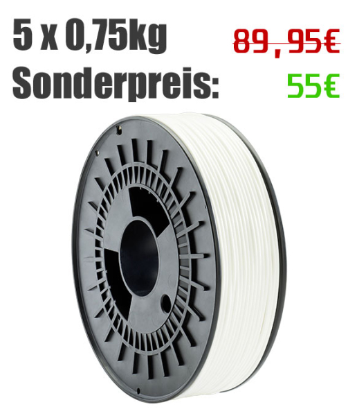 5 Spulen 750g PLA Filament | weiss | &Oslash; 1,75mm | Made in Germany (Hersteller: Simona AG)